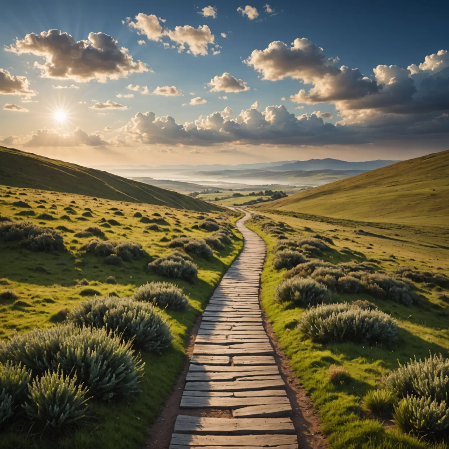 A sunlit path through green hills — Alchemy of the Soul
