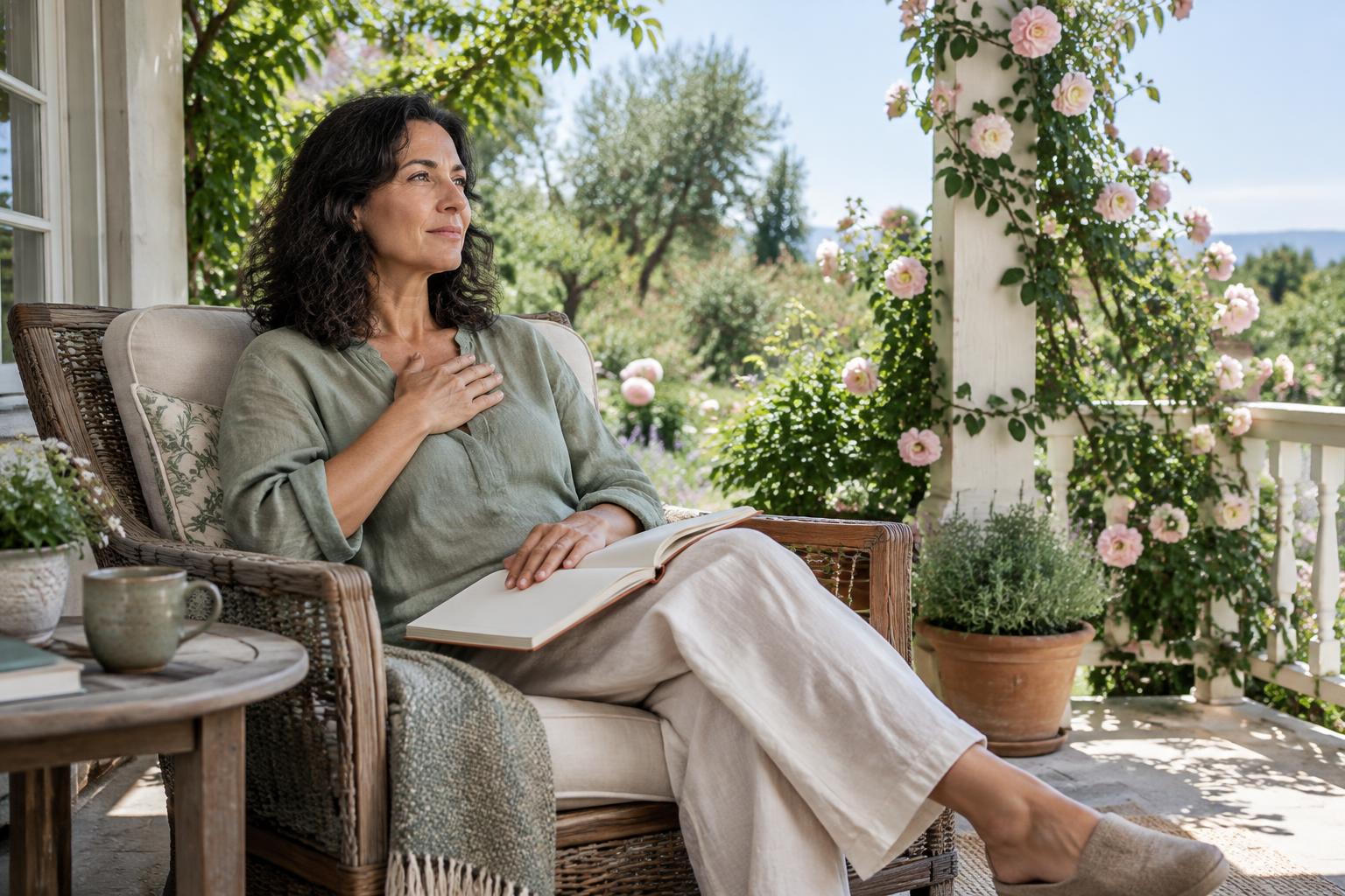 A thoughtful pause on a rose-covered veranda — The Inner Accord